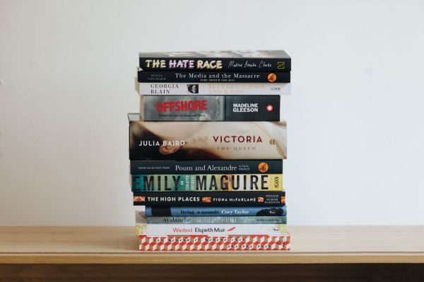 The 2017 Stella Prize Longlist books in a stack